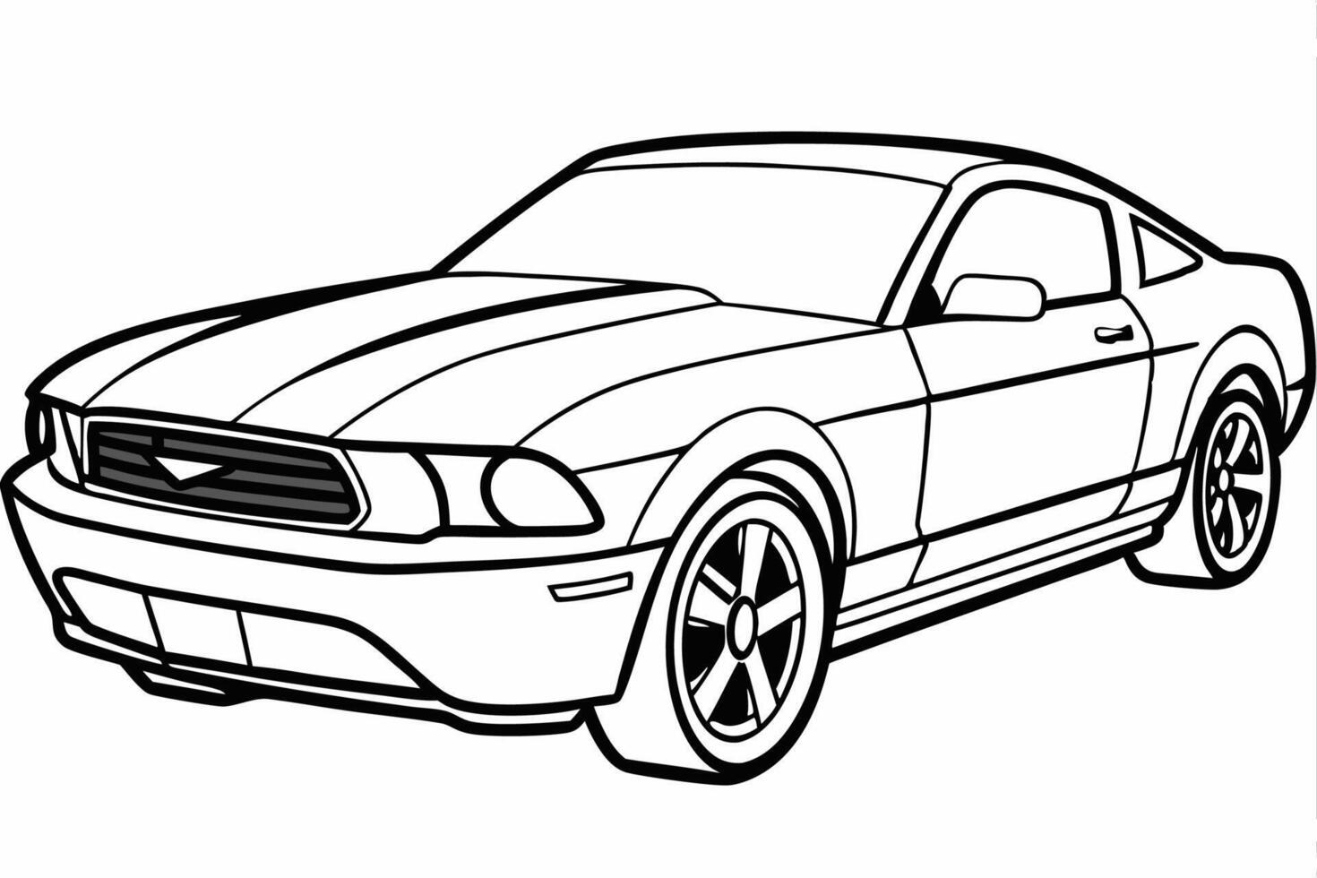 Ford Mustang Car Illustration Cartoons, Clipart, Line Art Design on White Background, Ford Mustang car illustration, featuring cartoons, clipart, and line art designs on white background vector