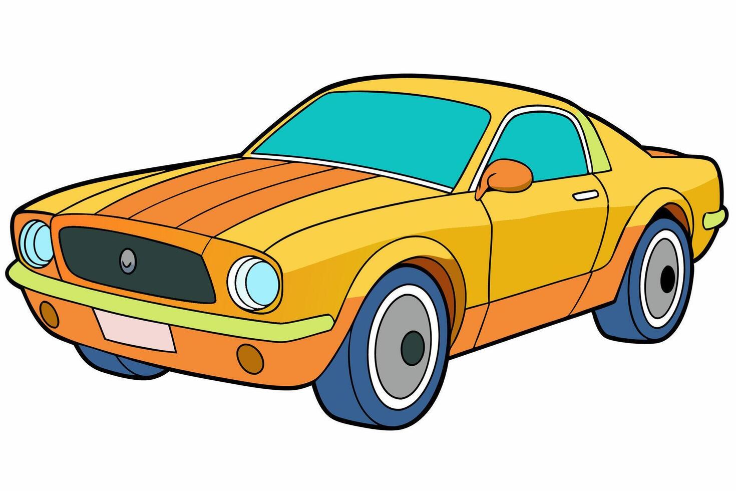 Ford Mustang Car Illustration Cartoons, Clipart, Line Art Design on White Background, Ford Mustang car illustration, featuring cartoons, clipart, and line art designs on white background vector