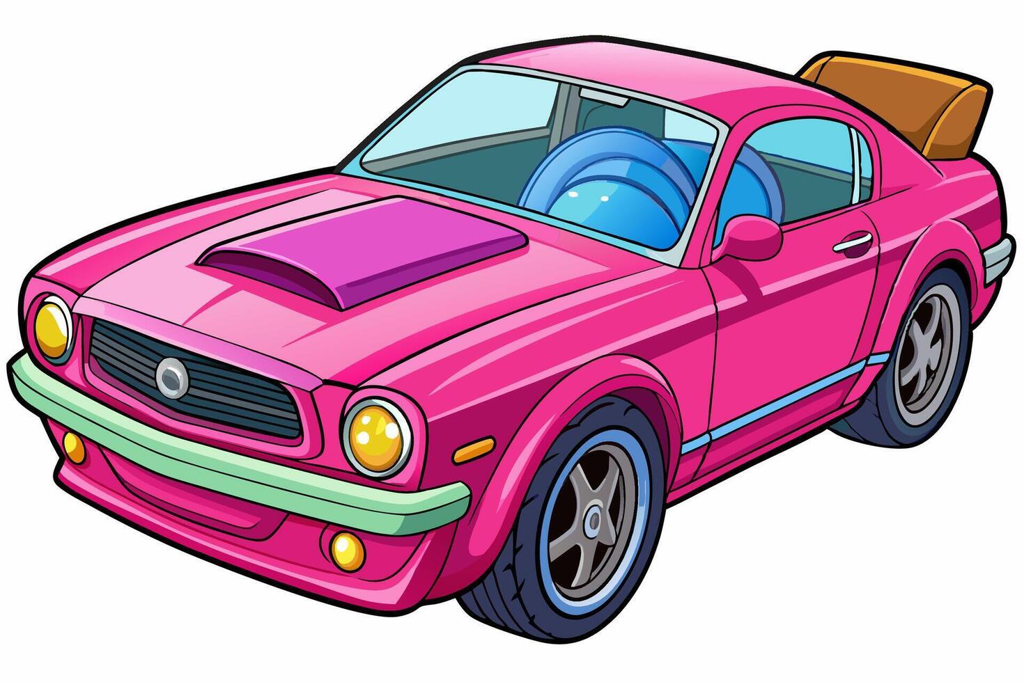 Ford Mustang Car Illustration Cartoons, Clipart, Line Art Design on White Background, Ford Mustang car illustration, featuring cartoons, clipart, and line art designs on white background vector
