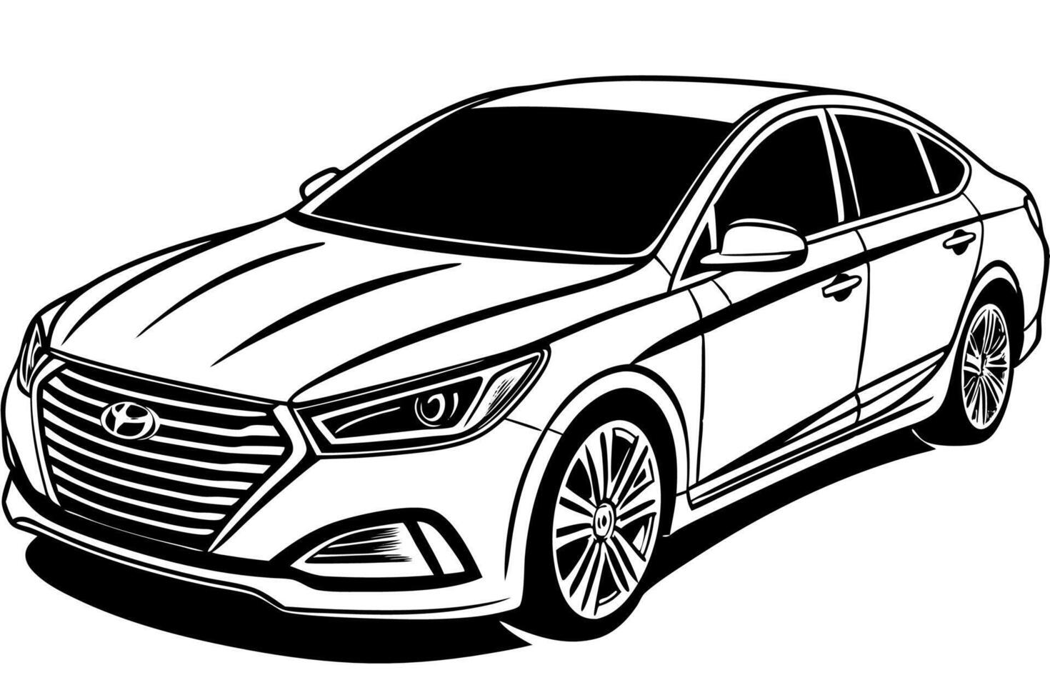 Hyundai Sonata Car Illustration on White Background Clipart, Cartoon, and Line Art Design, Hyundai Sonata illustration with white background. Includes clipart, cartoon, and line art design vector