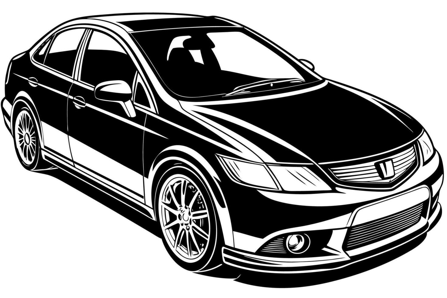 Honda Civic Car Illustration Cartoons, Clipart, Line Art Design White Background, Honda Civic car illustration with white background, available in cartoons, clipart, and line art design vector