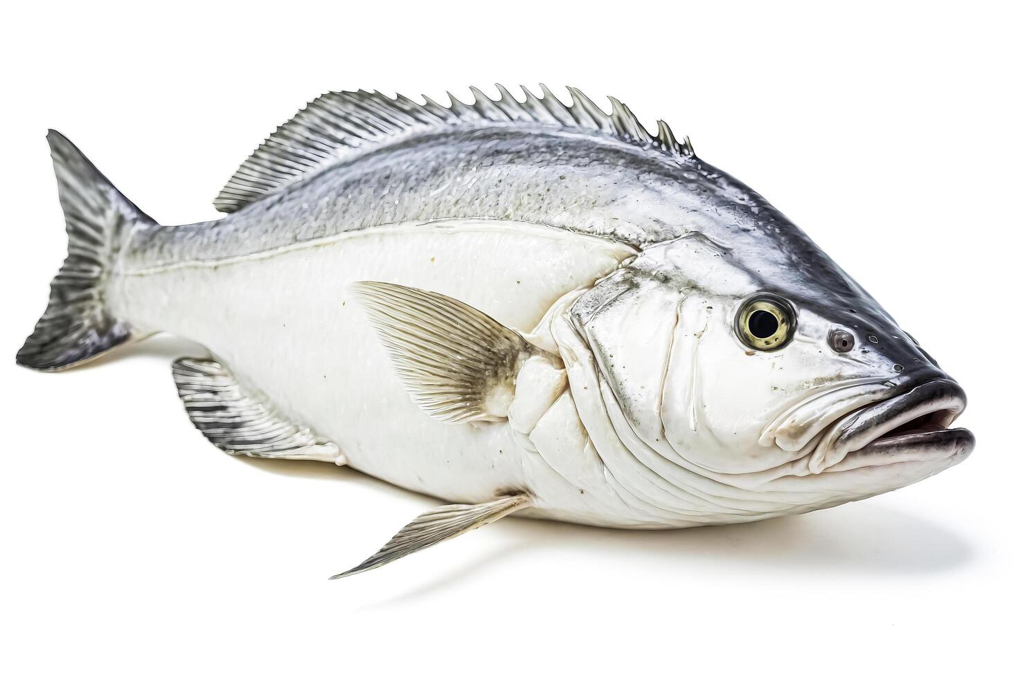 Fresh Whole Grouper Fish Isolated on White Background photo