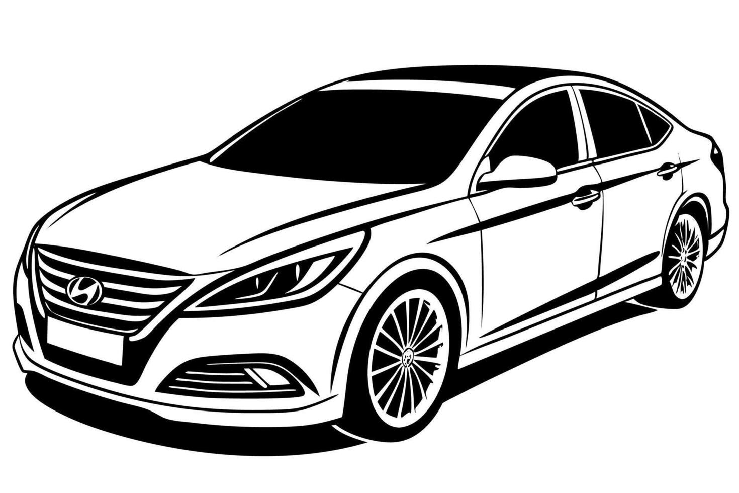 Hyundai Sonata Car Illustration on White Background Clipart, Cartoon, and Line Art Design, Hyundai Sonata illustration with white background. Includes clipart, cartoon, and line art design vector