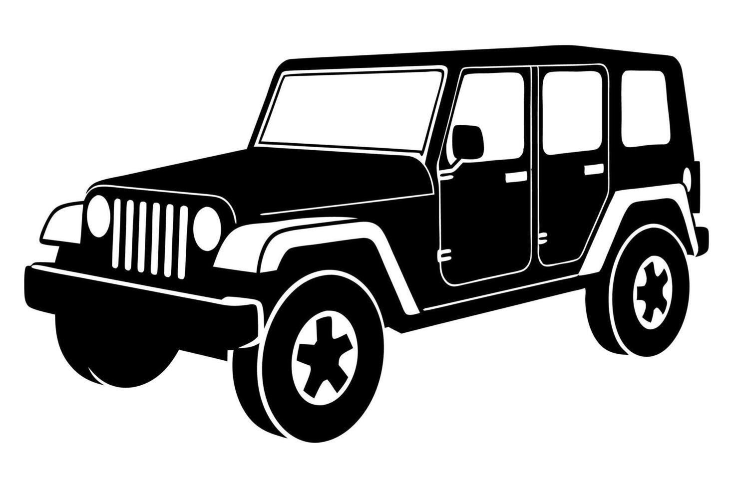 Jeep Wrangler Car Illustration Cartoons, Clipart, Line Art Design on White Background, Jeep Car Wrangler illustration on white background, perfect for cartoons, clipart, and line art vector