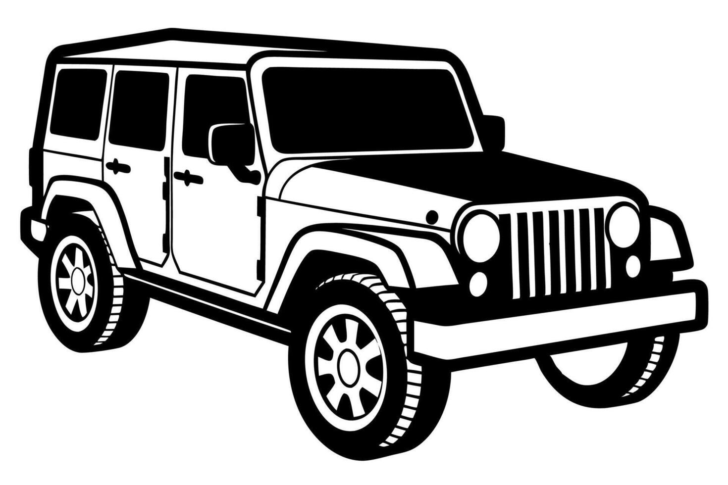 Jeep Wrangler Car Illustration Cartoons, Clipart, Line Art Design on White Background, Jeep Car Wrangler illustration on white background, perfect for cartoons, clipart, and line art vector