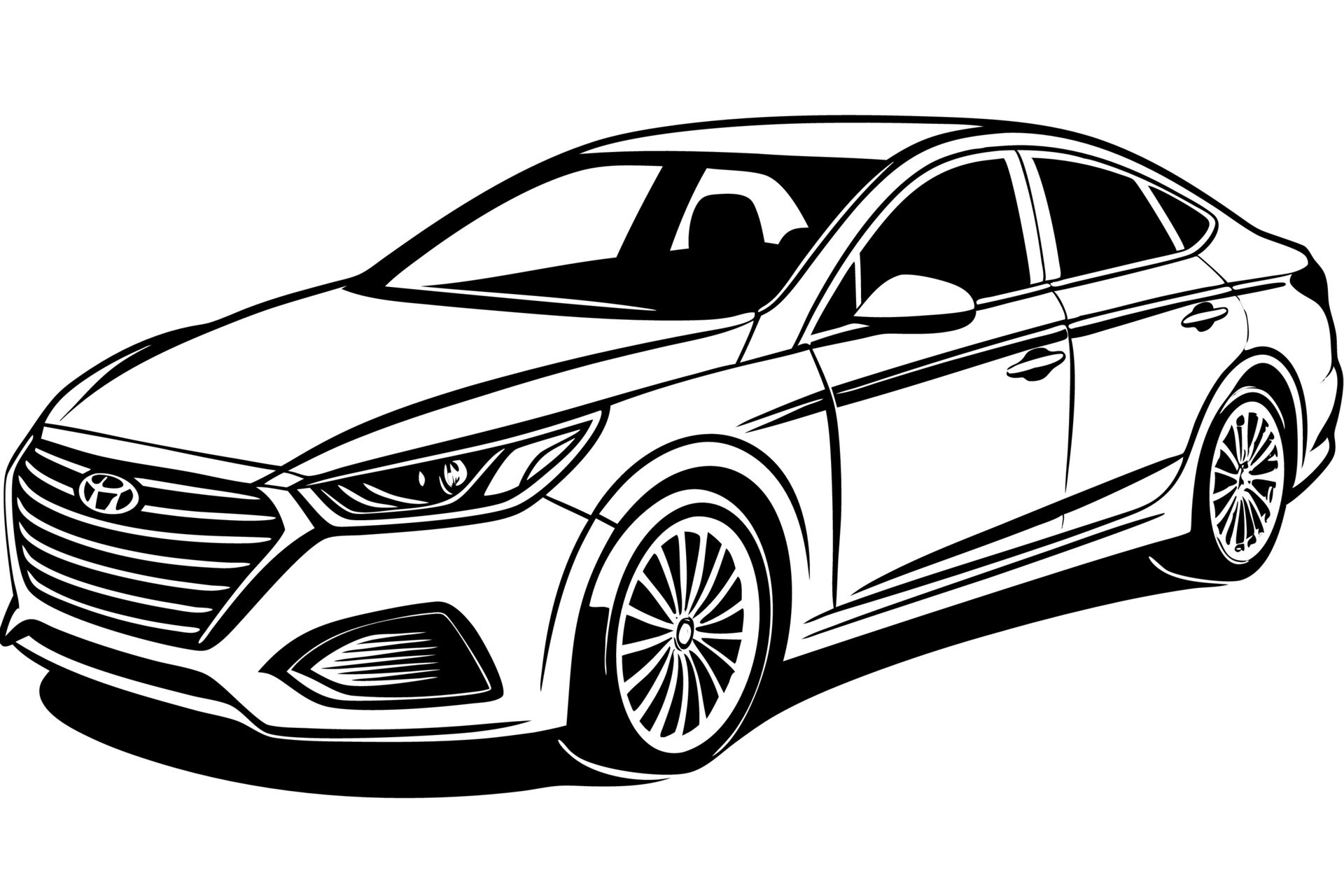 Hyundai Sonata Car Illustration on White Background Clipart, Cartoon