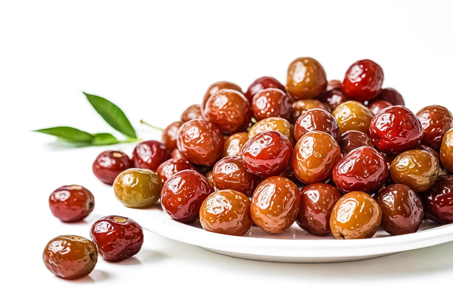 Close-up of Red Dates on a White Plate photo