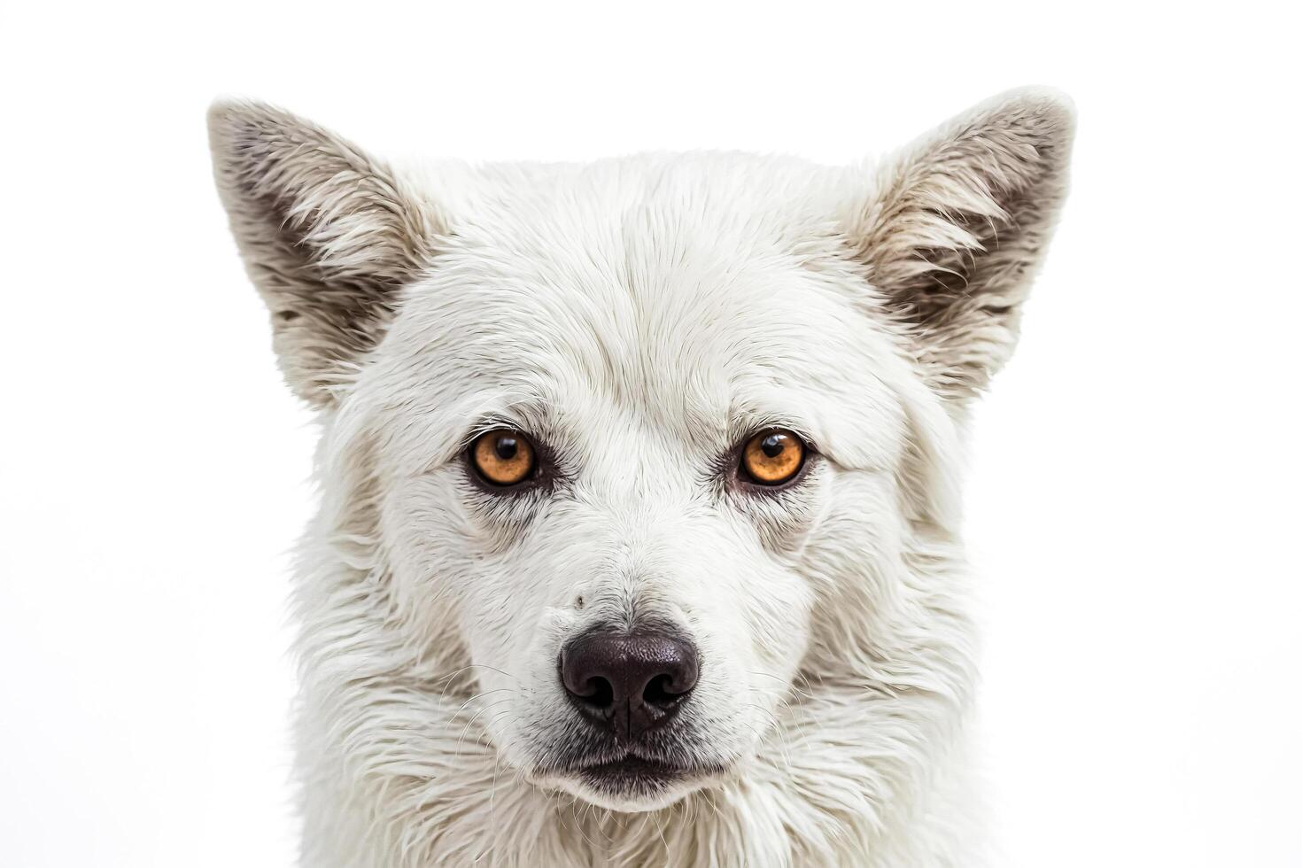 Close Up of White Dog with Amber Eyes photo