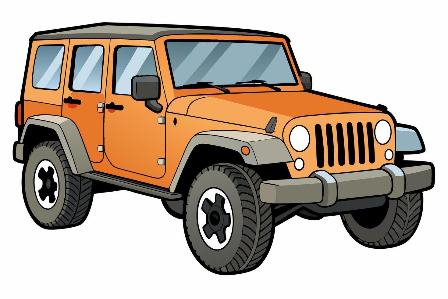 Jeep Wrangler Car Illustration Cartoons, Clipart, Line Art Design on White Background, Jeep Car Wrangler illustration on white background, perfect for cartoons, clipart, and line art vector