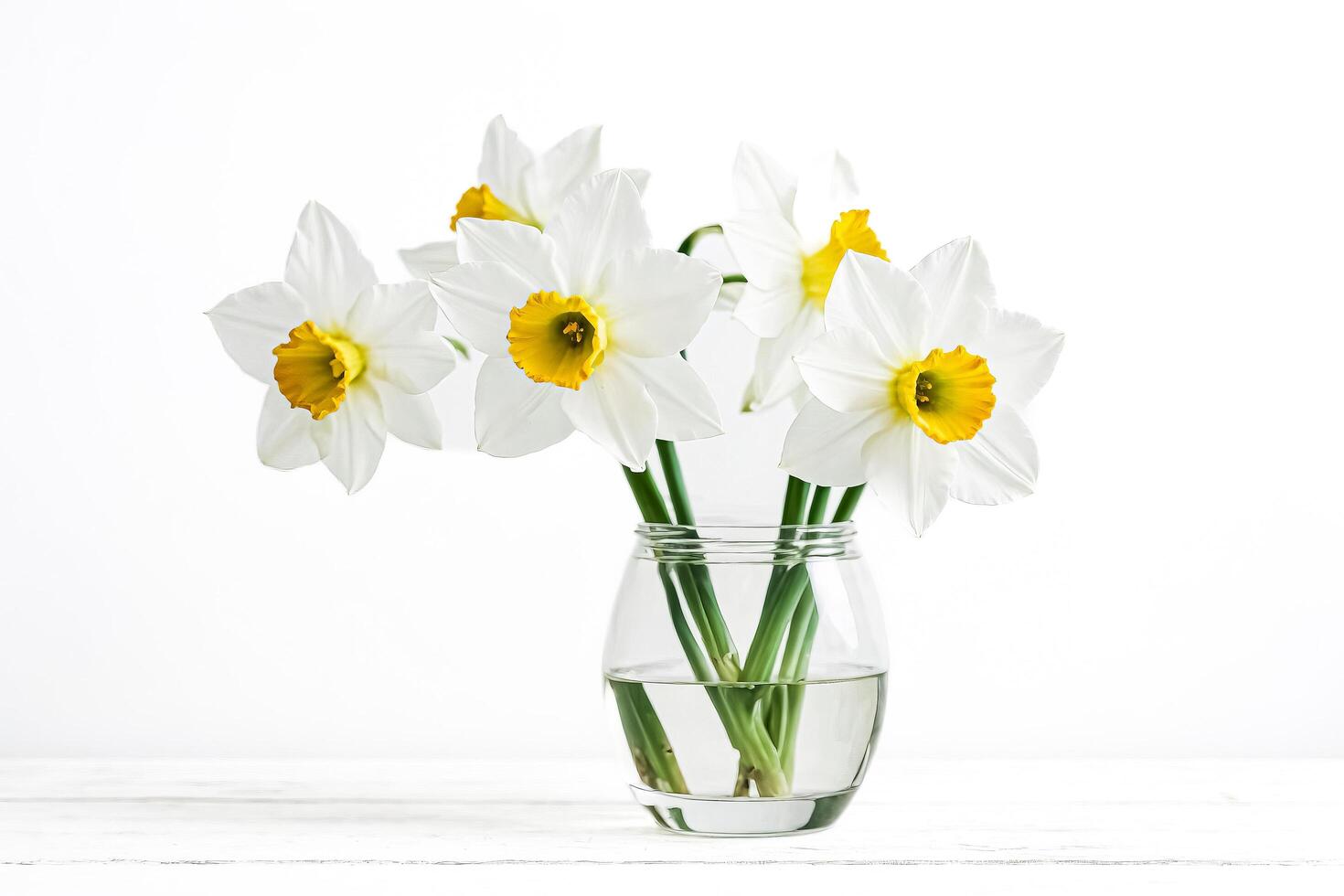 White Daffodils in a Vase on a White Background photo