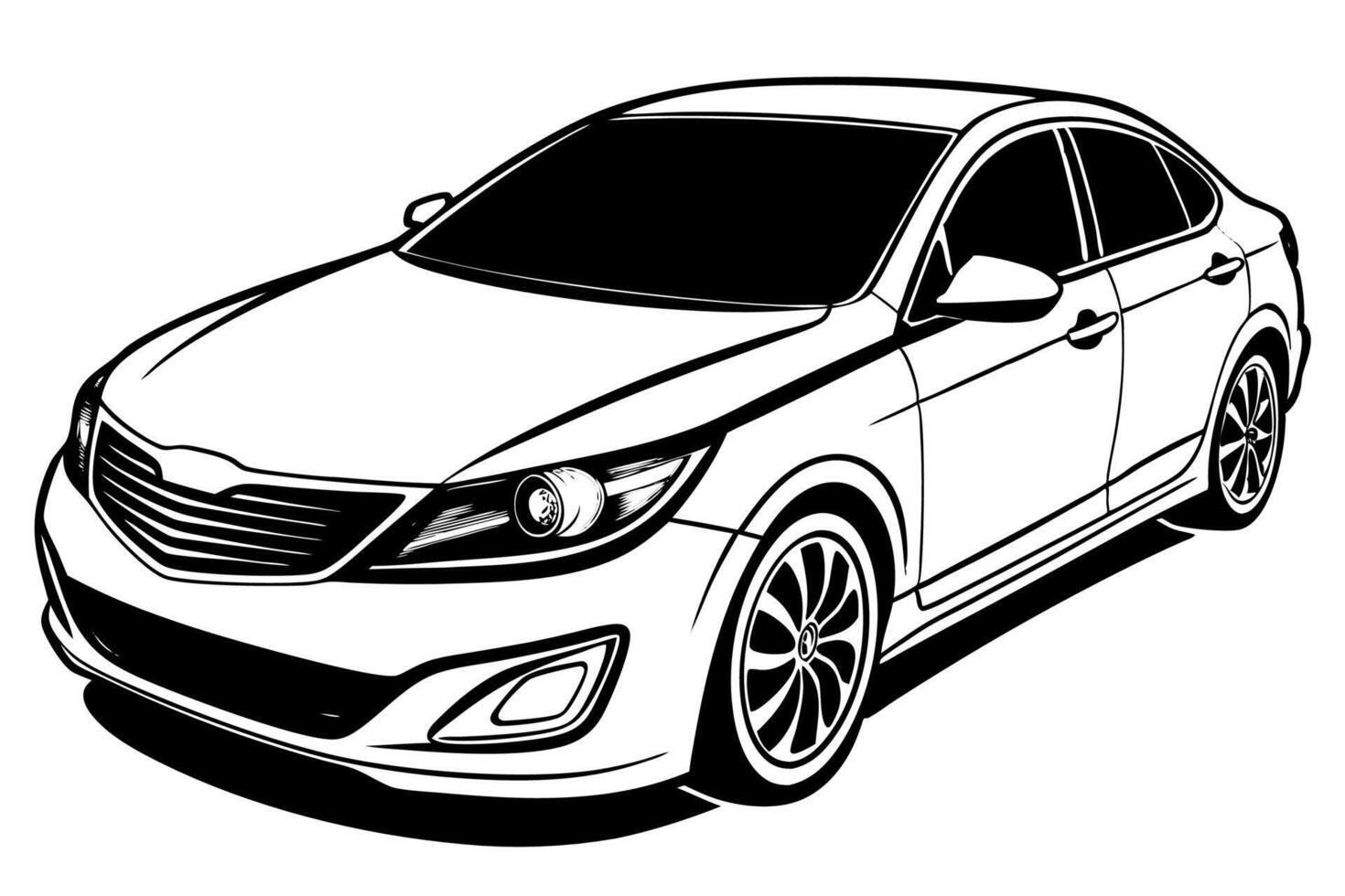 Kia Optima Car Illustration White Background, Cartoon, Clipart, Line Art Design, Kia Optima car illustration on white background, ideal for cartoons, clipart, and line art designs. vector