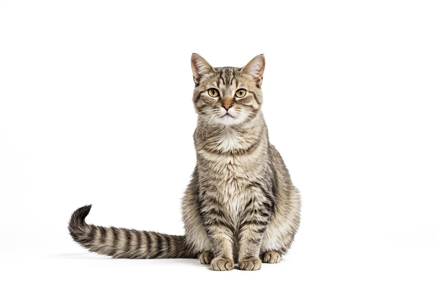 Tabby Cat Sitting on White Background photo