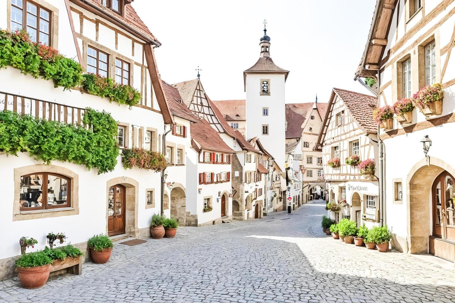 Charming cobblestone street in a European village photo