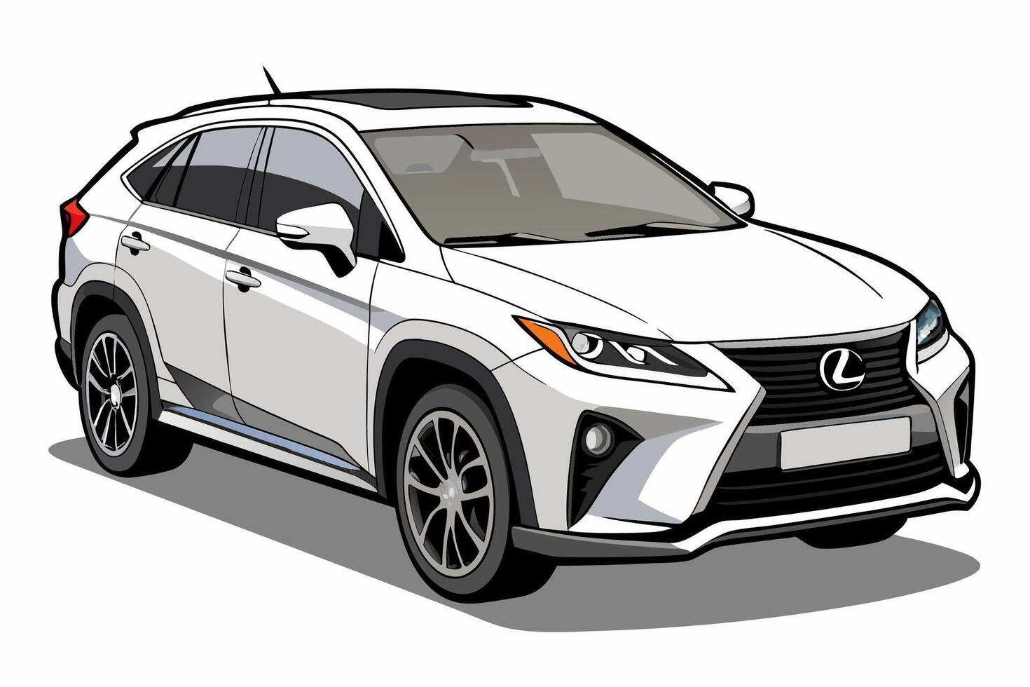 Lexus RX Car Illustration White Background, Cartoon, Clipart And Line Art, Lexus RX illustration with white background, ideal for cartoons and clipart vector