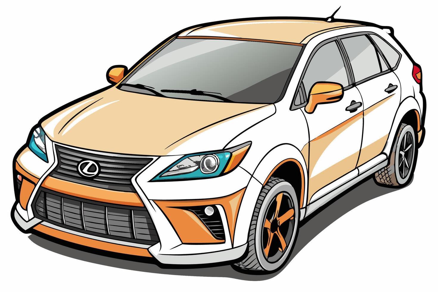 Lexus RX Car Illustration White Background, Cartoon, Clipart And Line Art, Lexus RX illustration with white background, ideal for cartoons and clipart vector