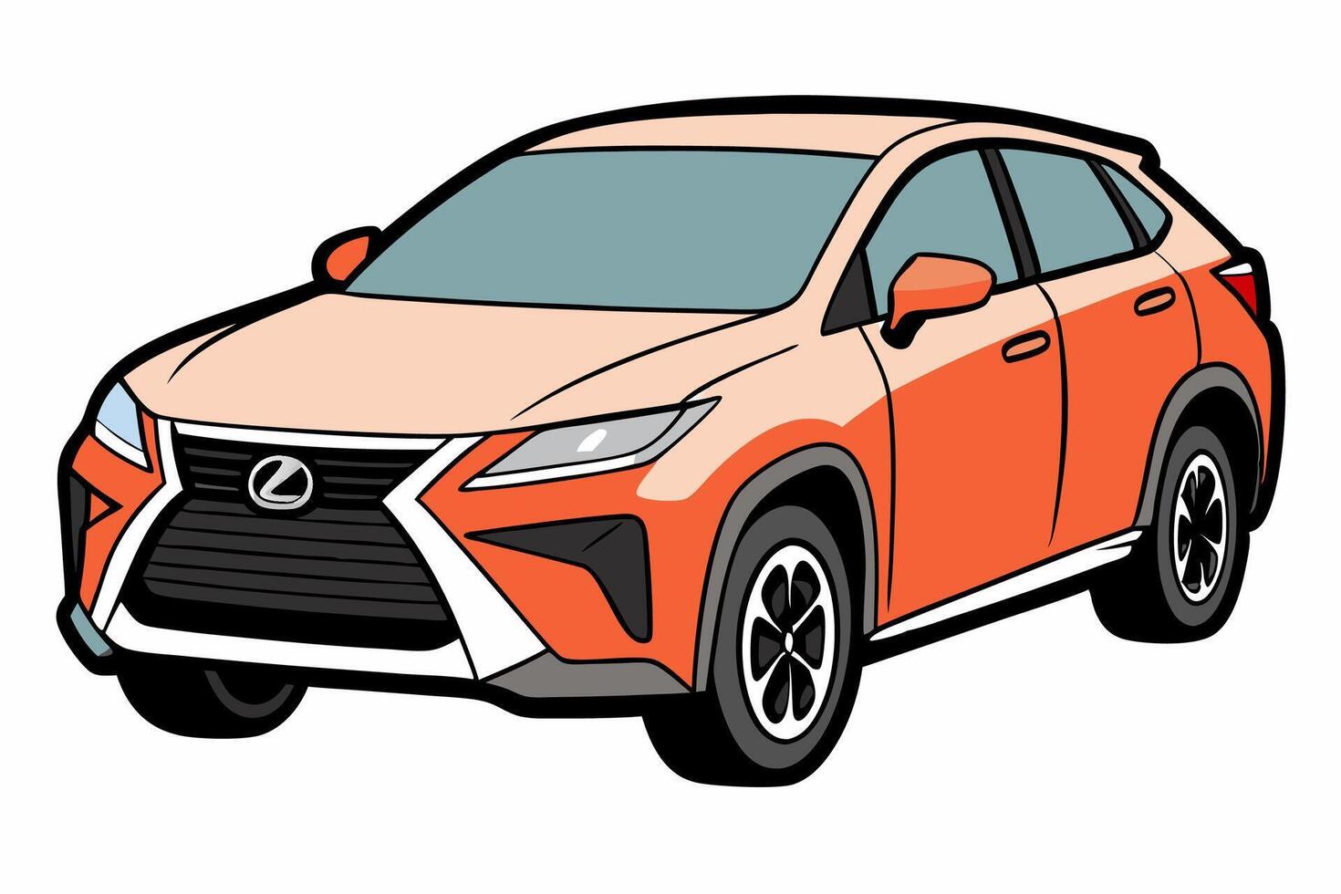 Lexus RX Car Illustration White Background, Cartoon, Clipart And Line Art, Lexus RX illustration with white background, ideal for cartoons and clipart vector