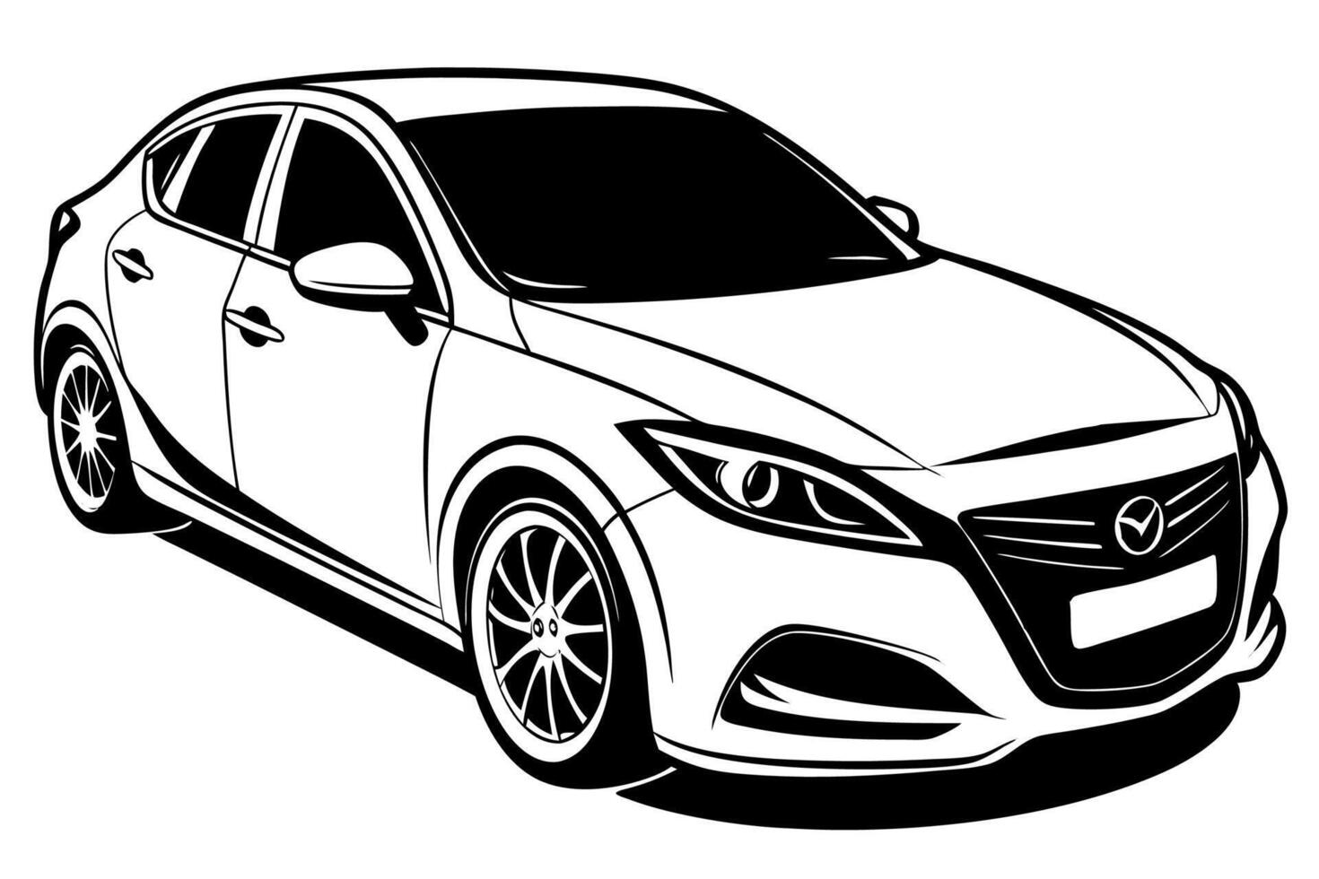 Mazda3 Car Illustration with White Background Cartoons, Clipart, Line Art Design, Mazda3 car illustration with white background, perfect for cartoons and clipart vector