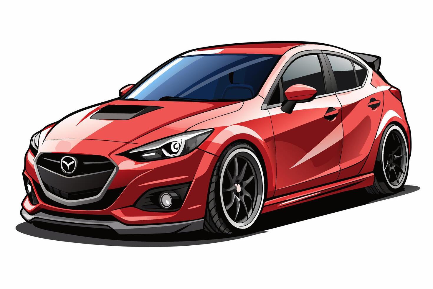 Mazda3 Car Illustration with White Background Cartoons, Clipart, Line Art Design, Mazda3 car illustration with white background, perfect for cartoons and clipart vector