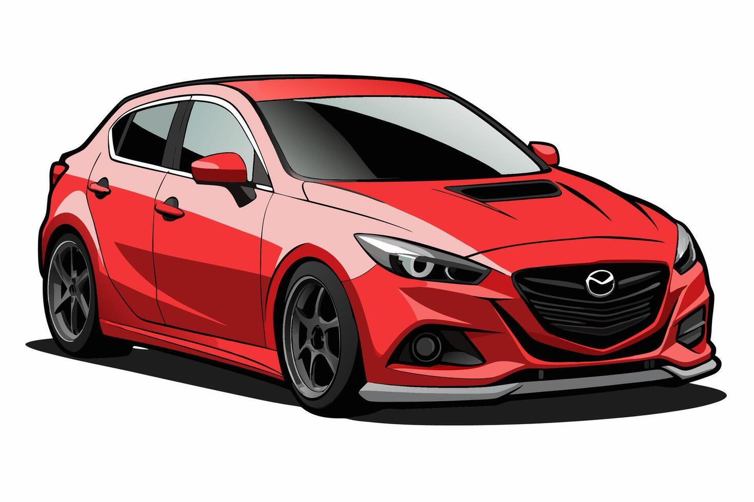Mazda3 Car Illustration with White Background Cartoons, Clipart, Line Art Design, Mazda3 car illustration with white background, perfect for cartoons and clipart vector