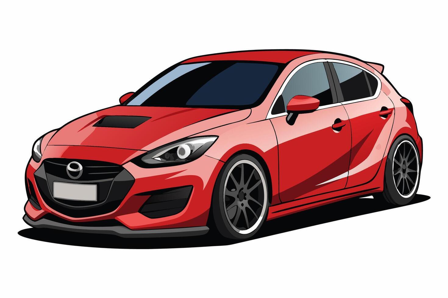 Mazda3 Car Illustration with White Background Cartoons, Clipart, Line Art Design, Mazda3 car illustration with white background, perfect for cartoons and clipart vector