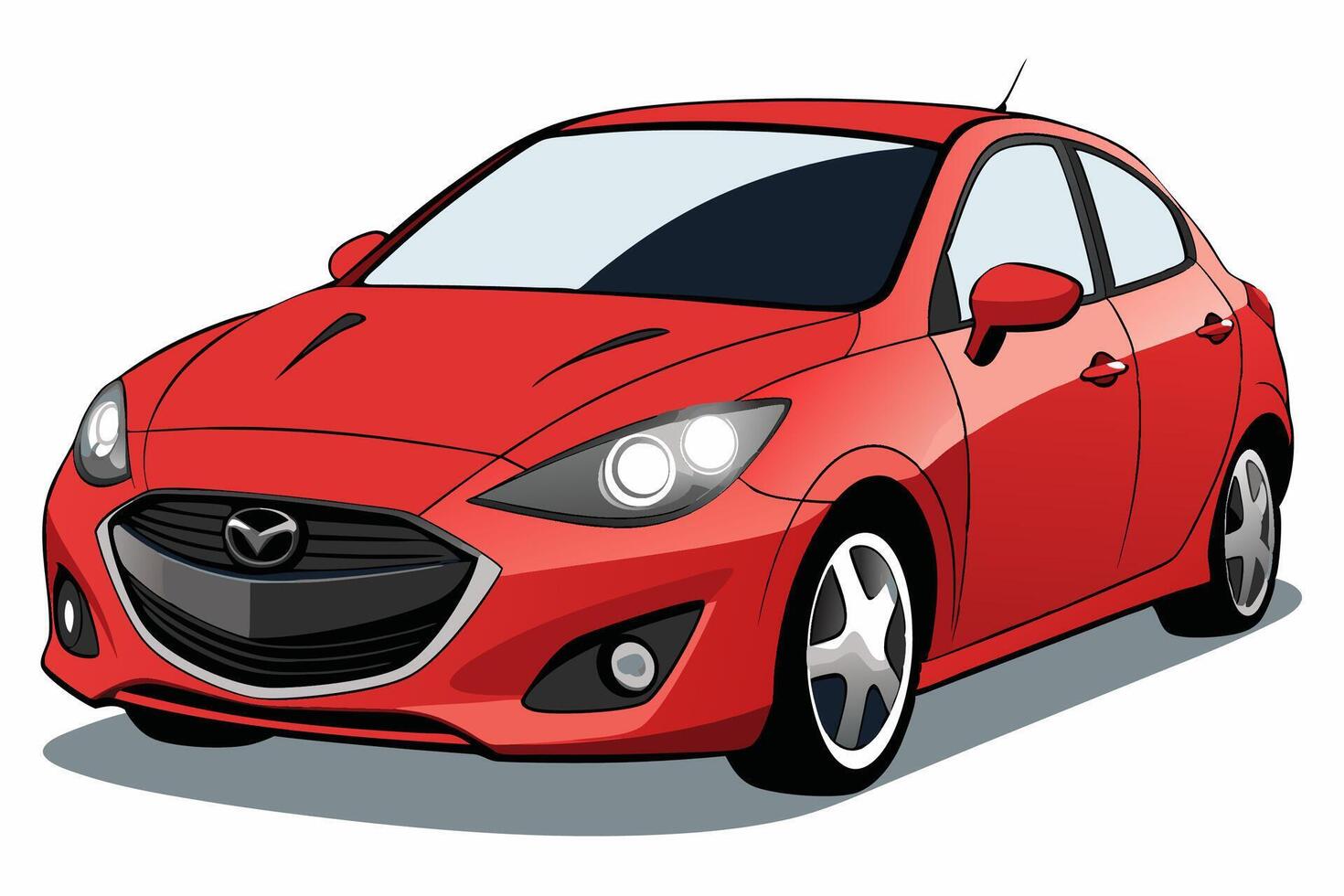 Mazda3 Car Illustration with White Background Cartoons, Clipart, Line Art Design, Mazda3 car illustration with white background, perfect for cartoons and clipart vector