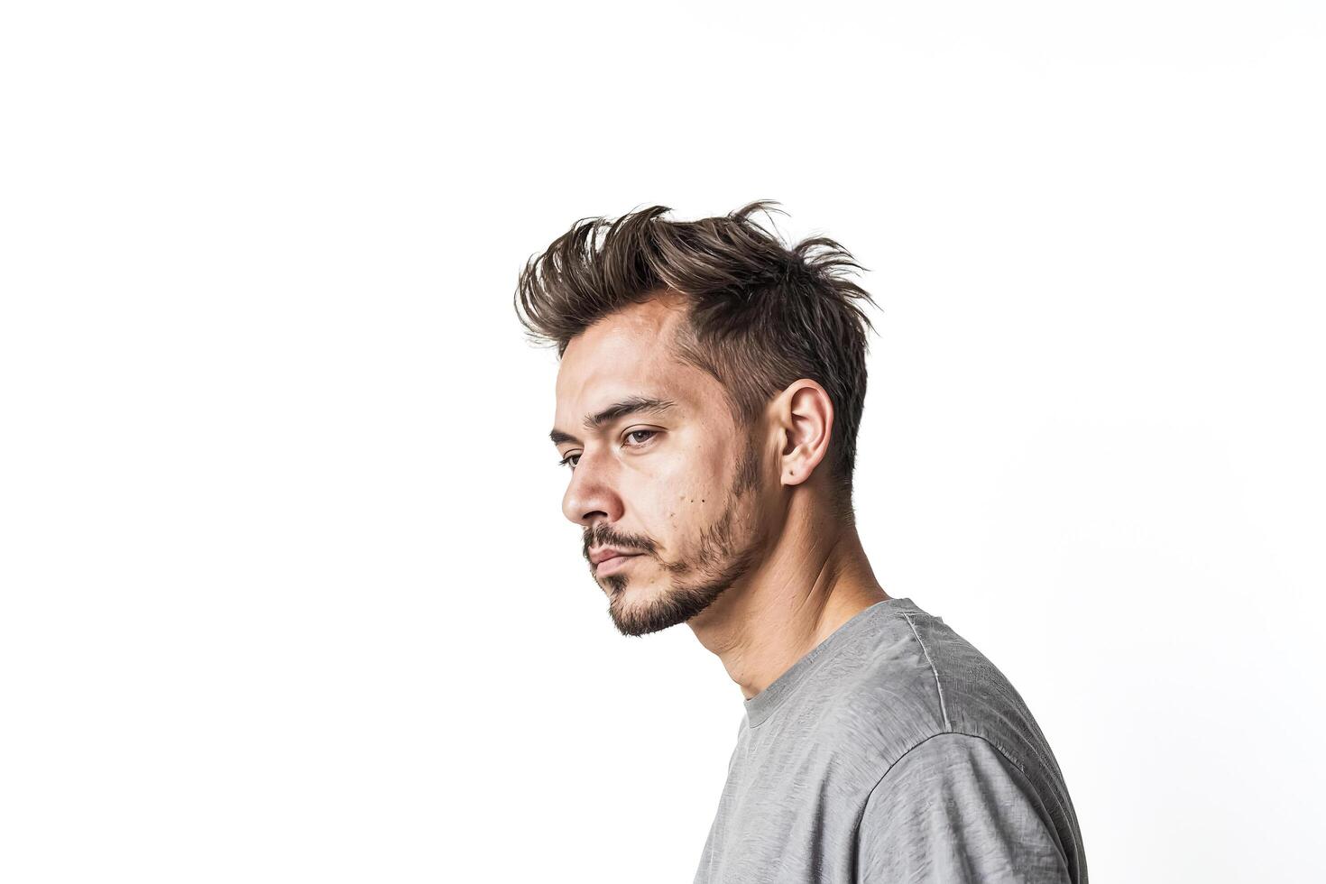 Handsome man with a beard looking down photo