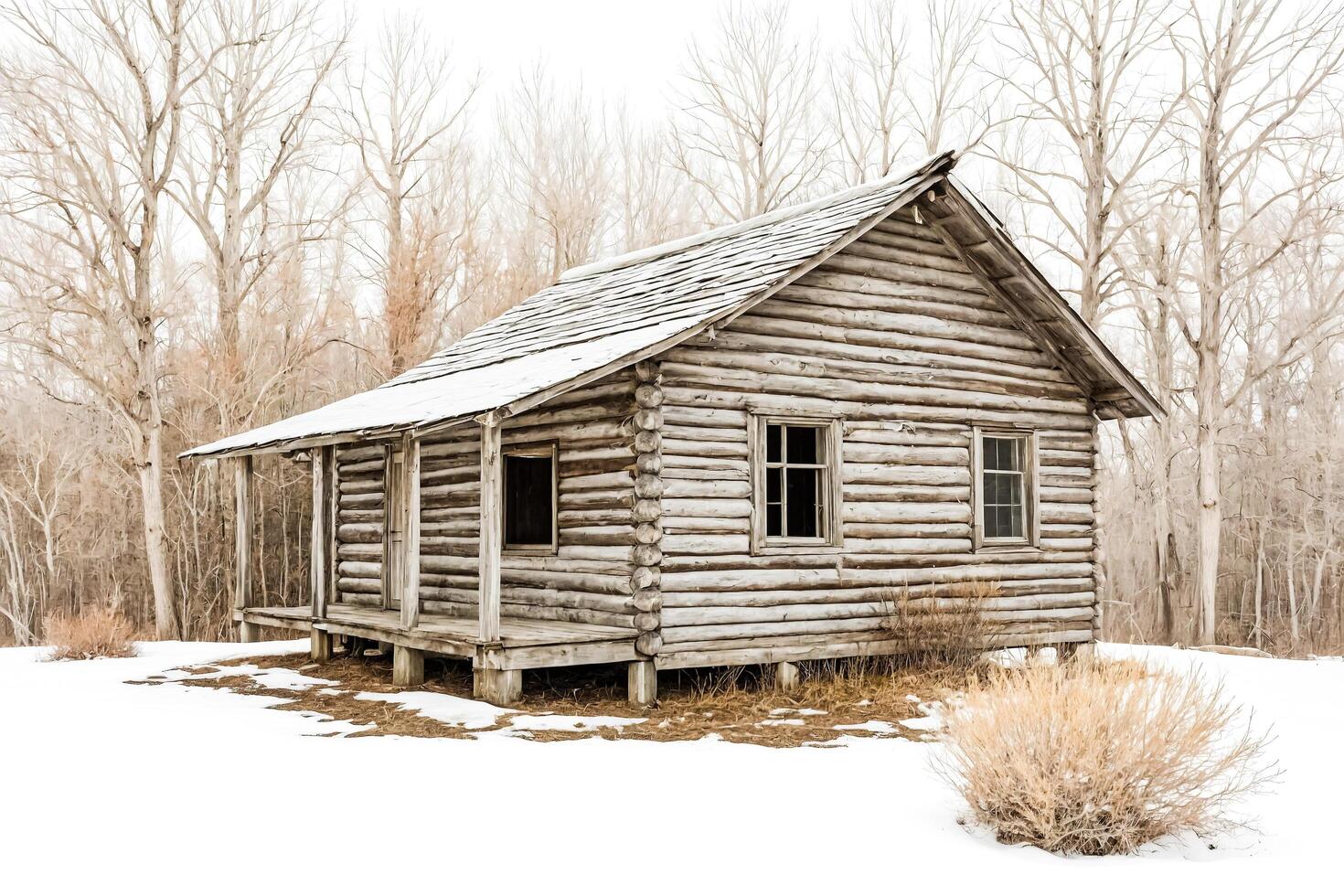 Rustic Log Cabin in a Snowy Winter Forest photo