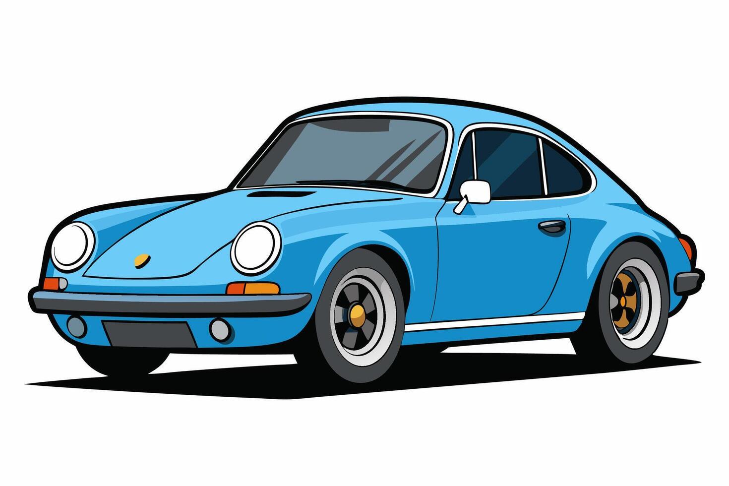Porsche 911 Car Illustration White Background, Cartoons, Clipart, Line Art, Porsche 911 illustration on white background, featuring cartoons, clipart, and line art designs vector