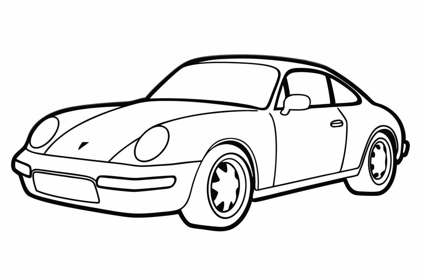 Porsche 911 Car Illustration White Background, Cartoons, Clipart, Line Art, Porsche 911 illustration on white background, featuring cartoons, clipart, and line art designs vector