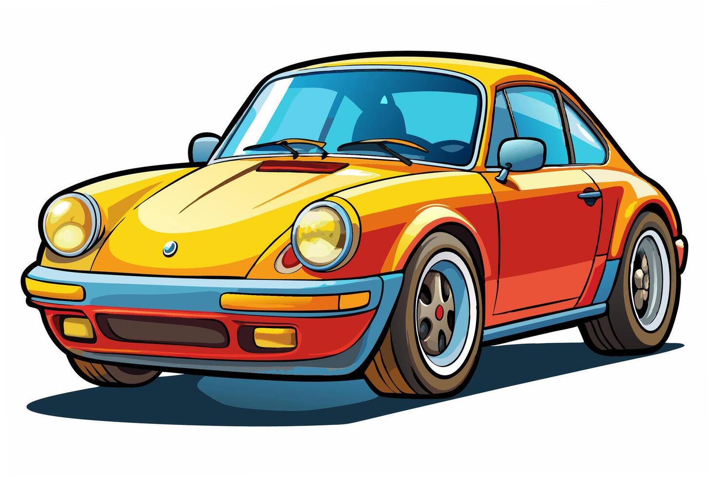 Porsche 911 Car Illustration White Background, Cartoons, Clipart, Line Art, Porsche 911 illustration on white background, featuring cartoons, clipart, and line art designs vector