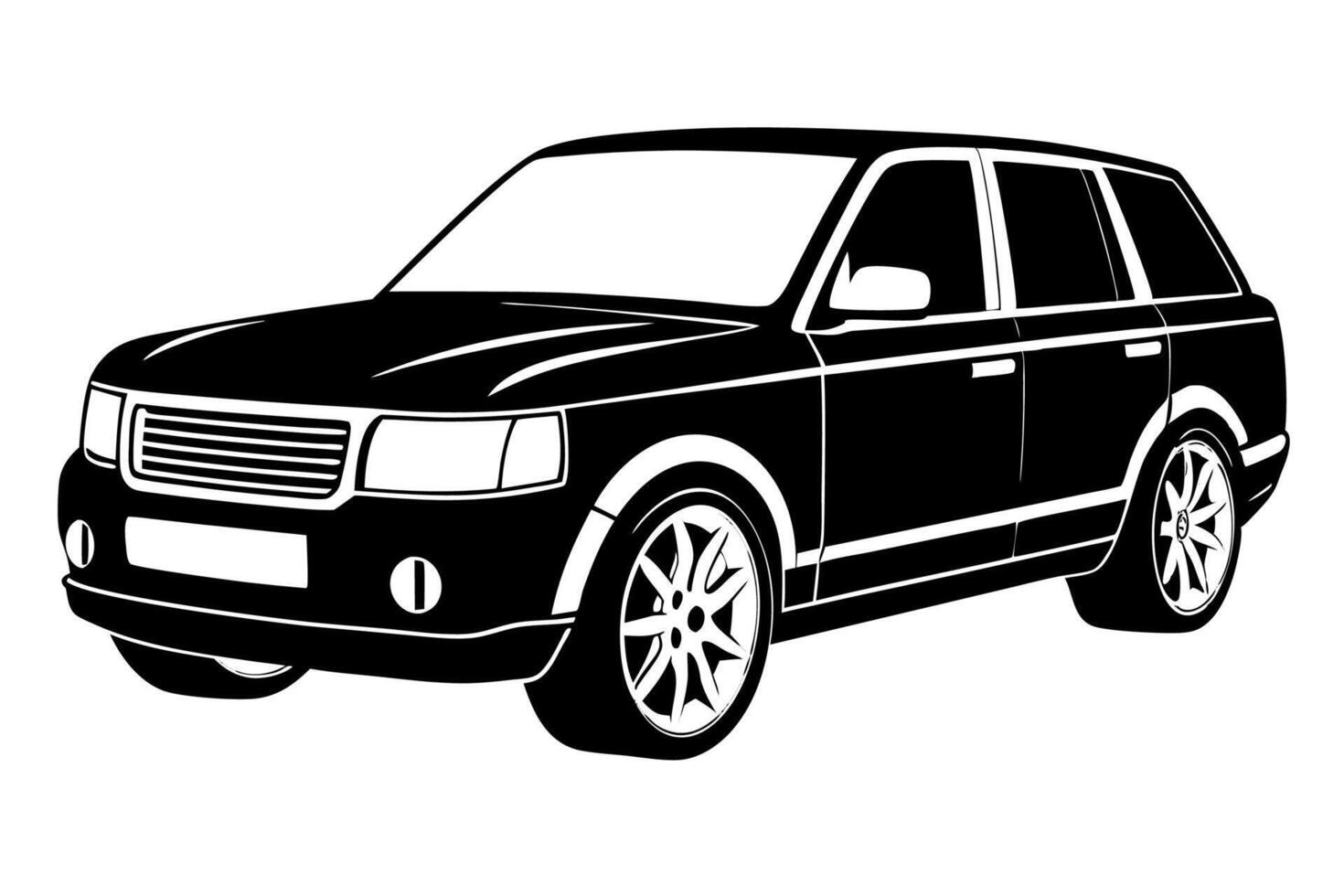 Range Rover Car Illustration White Background, Cartoon, Clipart, Line Art Design, Range Rover car illustration with a white background in cartoon, clipart, and line art style. vector