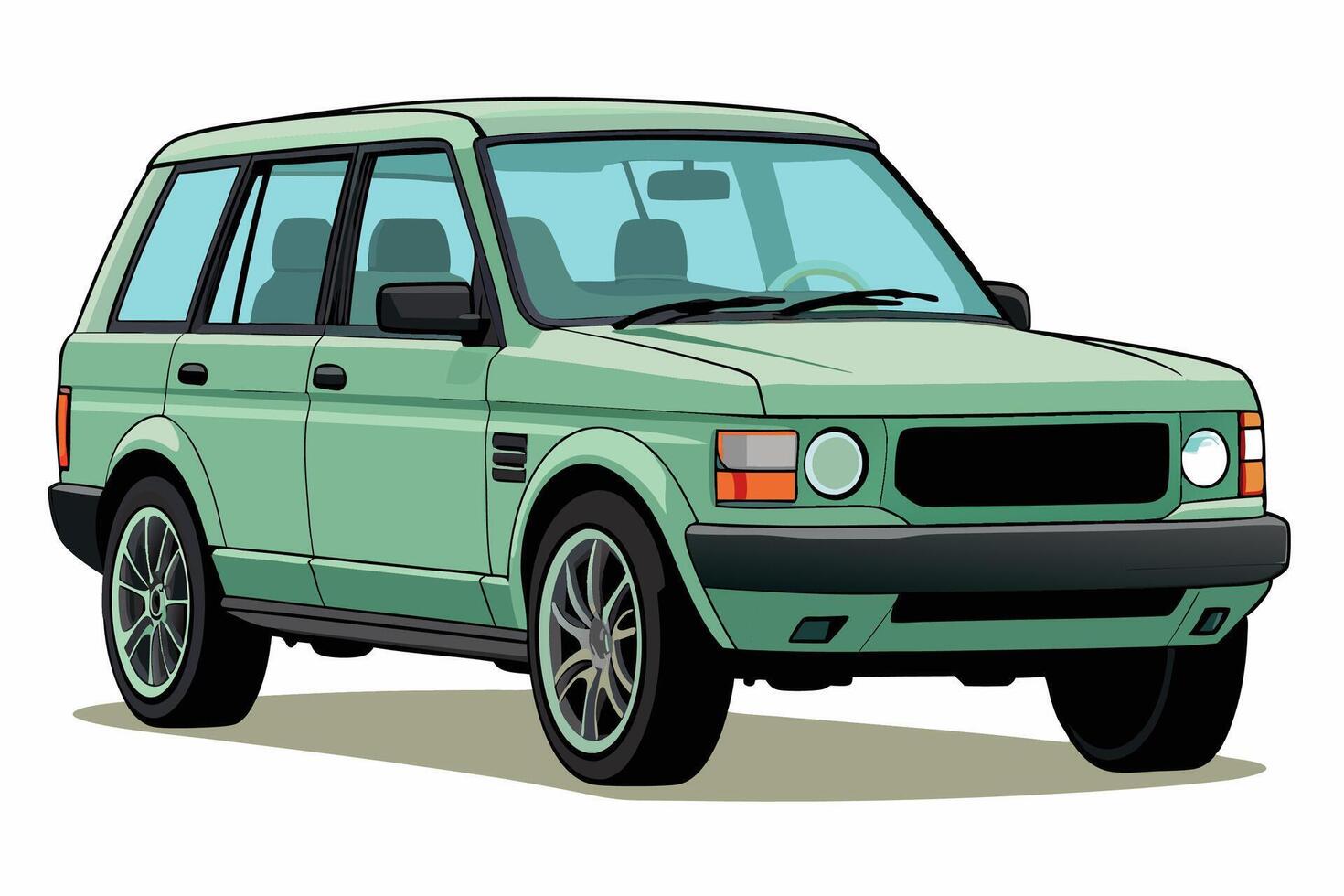 Range Rover Car Illustration White Background, Cartoon, Clipart, Line Art Design, Range Rover car illustration with a white background in cartoon, clipart, and line art style. vector