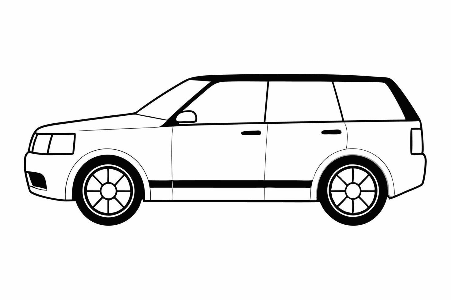 Range Rover Car Illustration White Background, Cartoon, Clipart, Line Art Design, Range Rover car illustration with a white background in cartoon, clipart, and line art style. vector