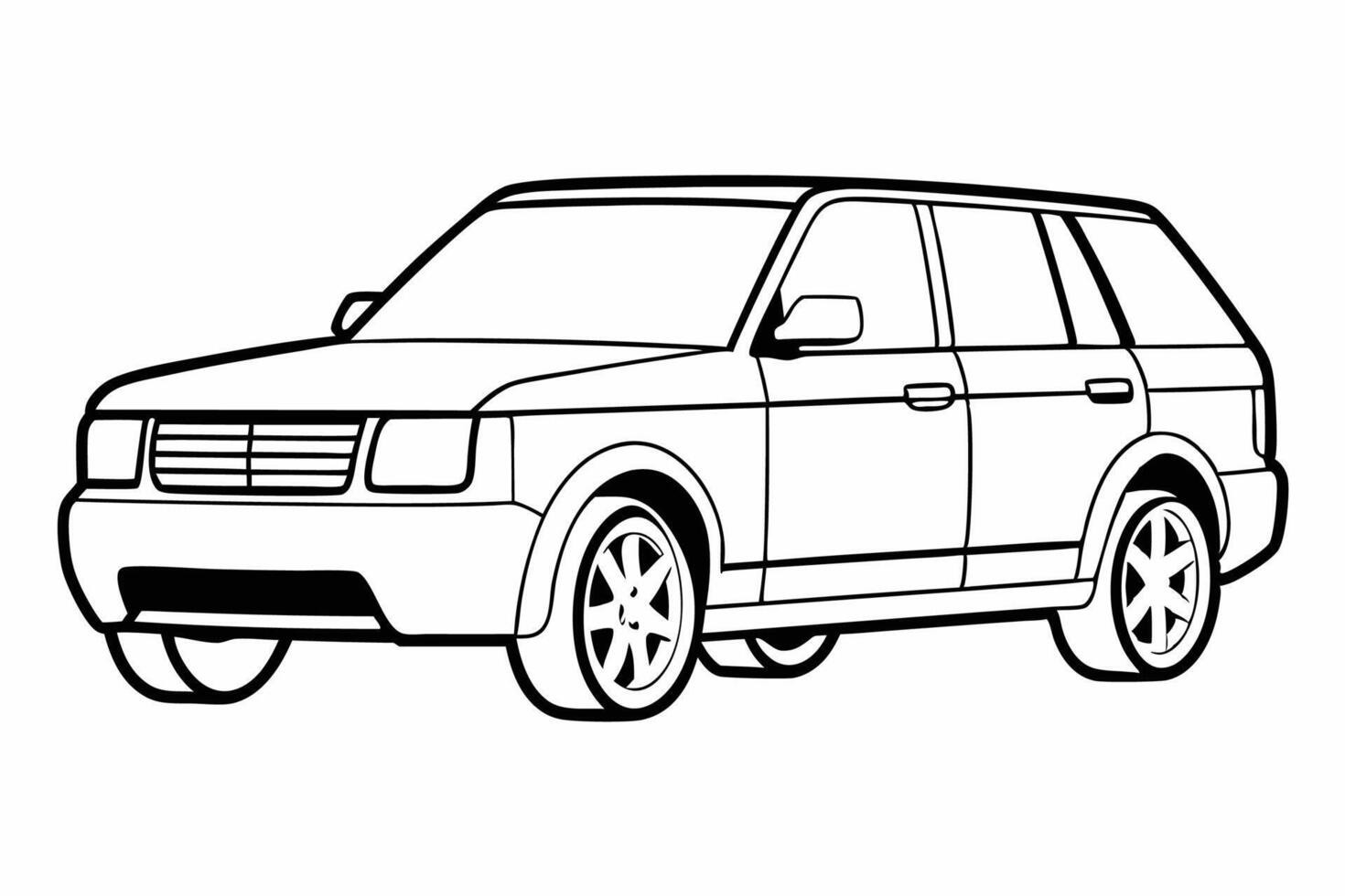 Range Rover Car Illustration White Background, Cartoon, Clipart, Line Art Design, Range Rover car illustration with a white background in cartoon, clipart, and line art style. vector