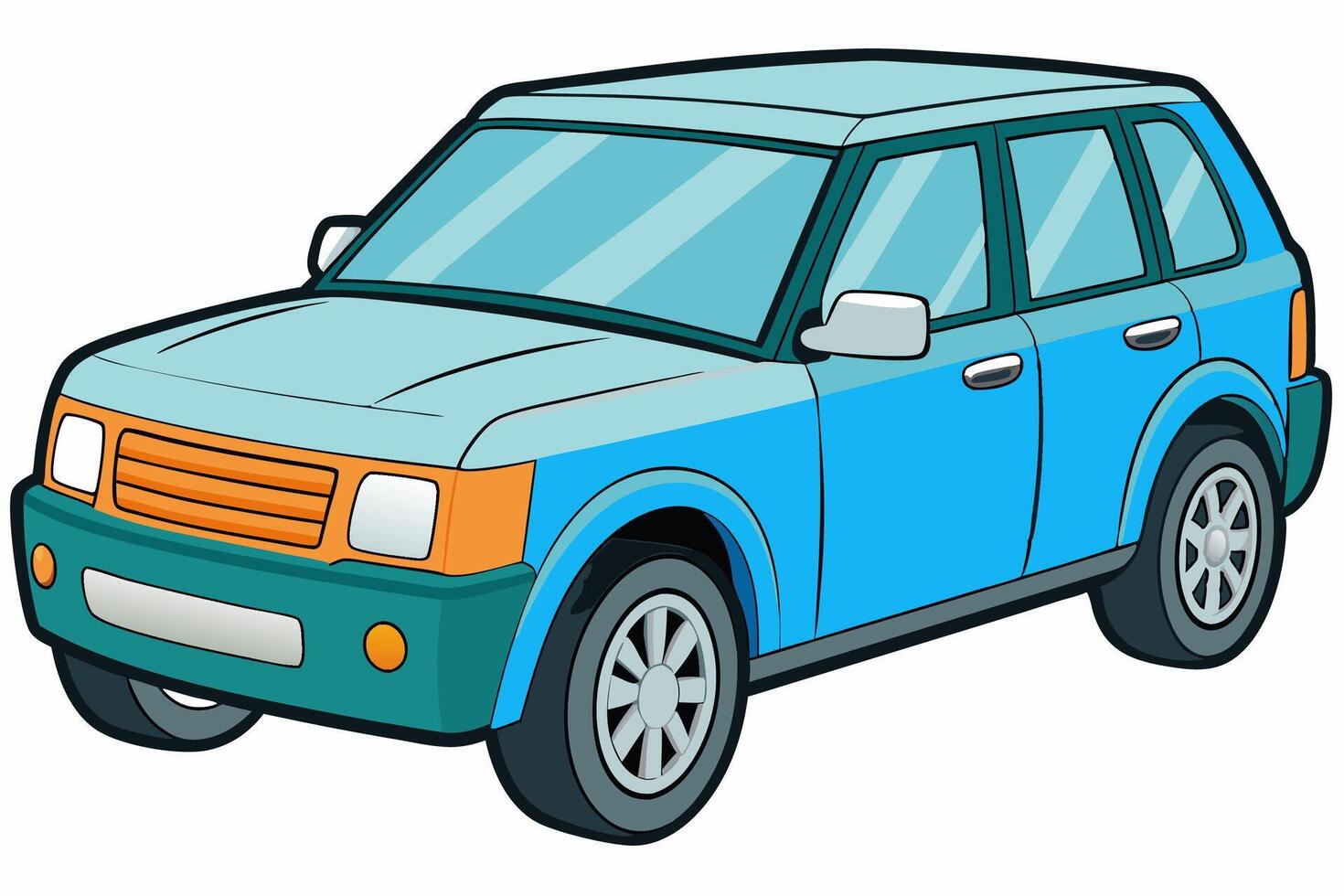 Range Rover Car Illustration White Background, Cartoon, Clipart, Line Art Design, Range Rover car illustration with a white background in cartoon, clipart, and line art style. vector
