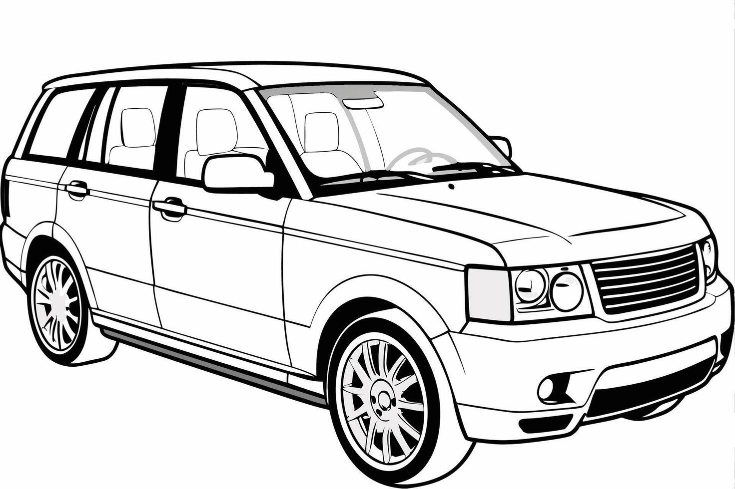 Range Rover Car Illustration White Background, Cartoon, Clipart, Line Art Design, Range Rover car illustration with a white background in cartoon, clipart, and line art style. vector