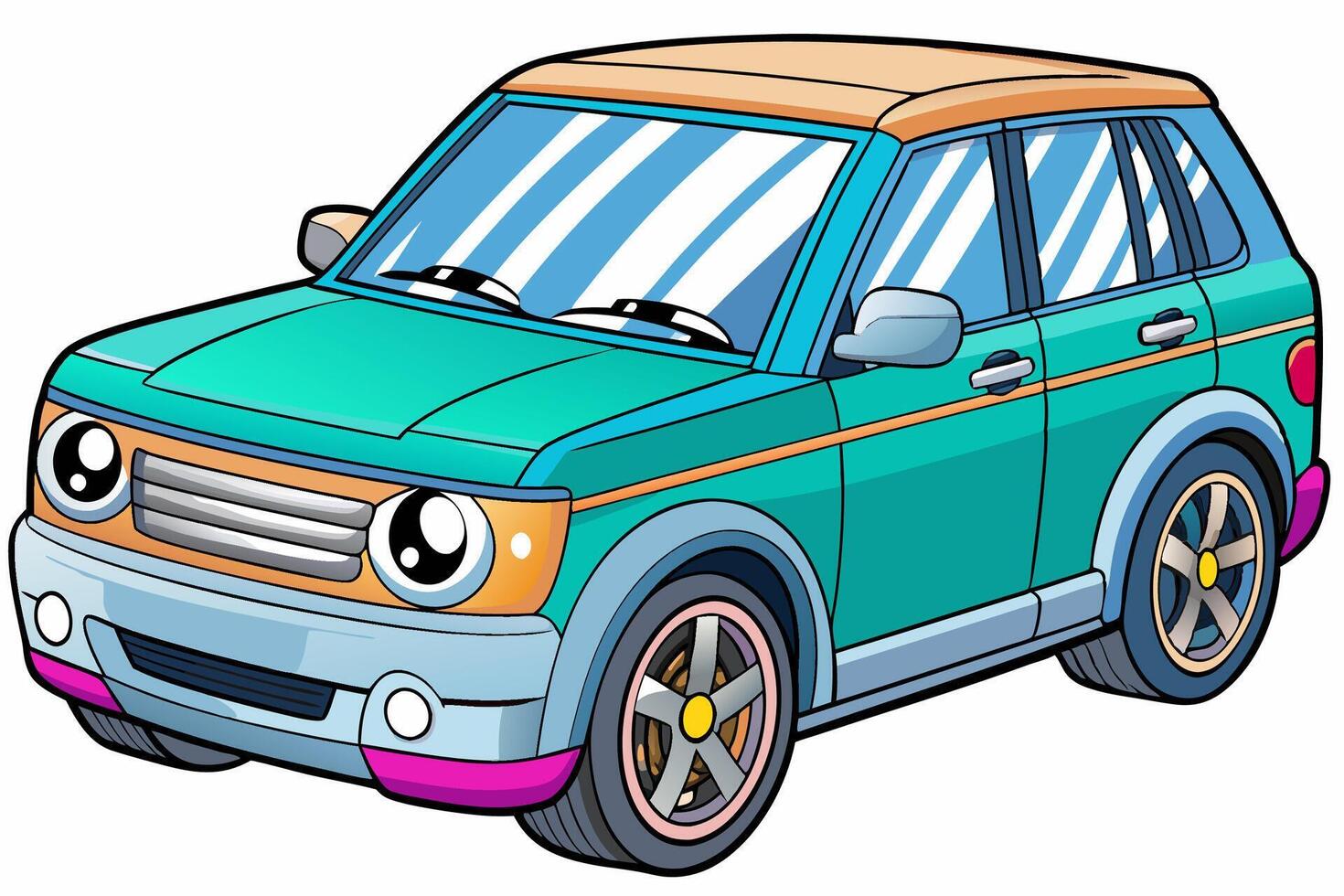 Range Rover Car Illustration White Background, Cartoon, Clipart, Line Art Design, Range Rover car illustration with a white background in cartoon, clipart, and line art style. vector