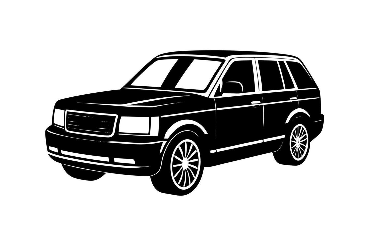 Range Rover Car Illustration White Background, Cartoon, Clipart, Line Art Design, Range Rover car illustration with a white background in cartoon, clipart, and line art style. vector