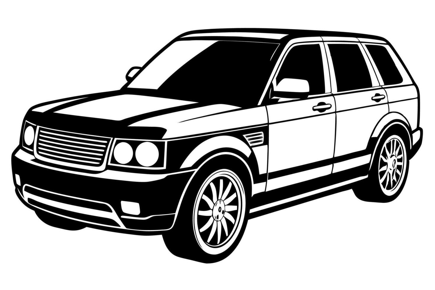 Range Rover Car Illustration White Background, Cartoon, Clipart, Line Art Design, Range Rover car illustration with a white background in cartoon, clipart, and line art style. vector