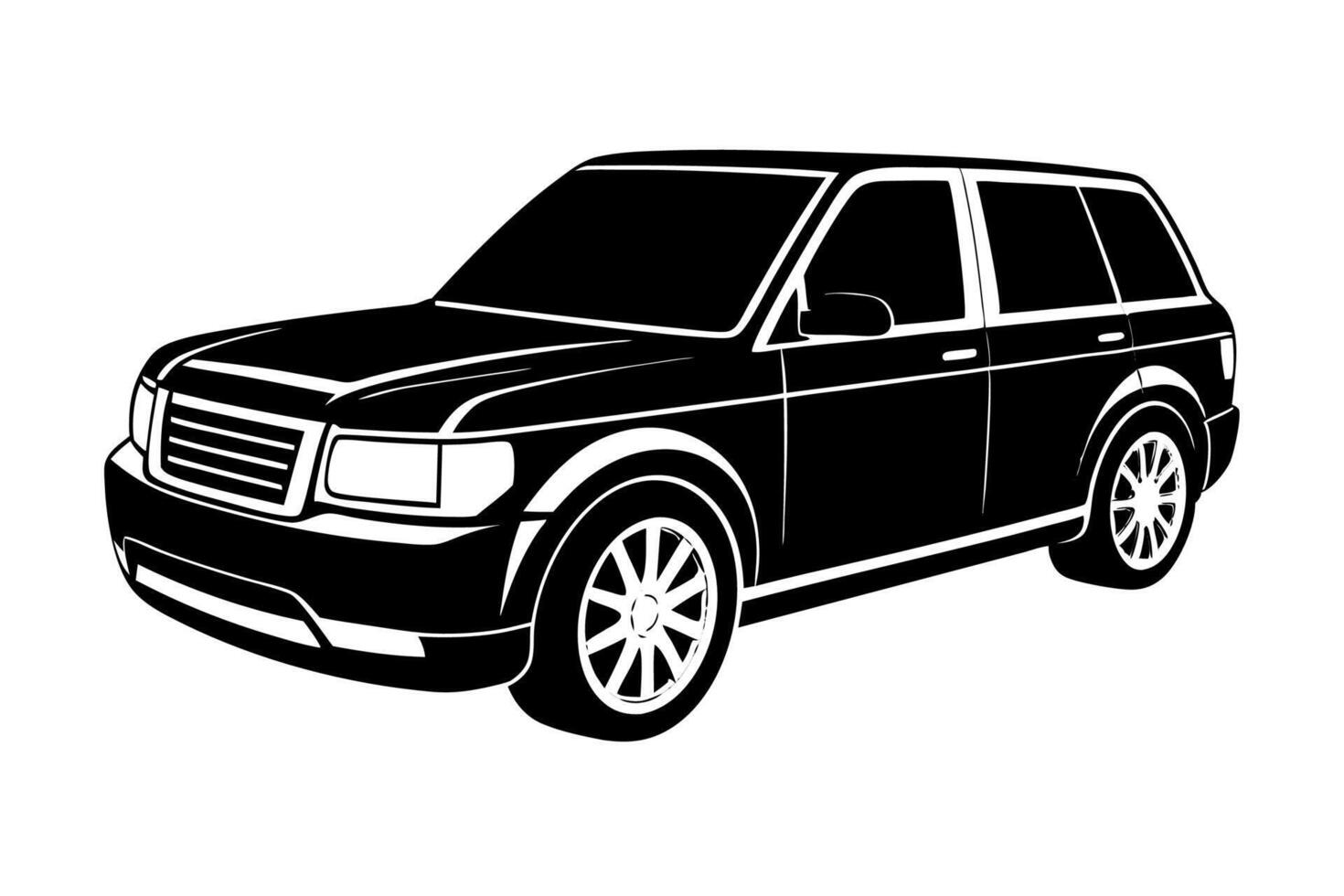 Range Rover Car Illustration White Background, Cartoon, Clipart, Line Art Design, Range Rover car illustration with a white background in cartoon, clipart, and line art style. vector