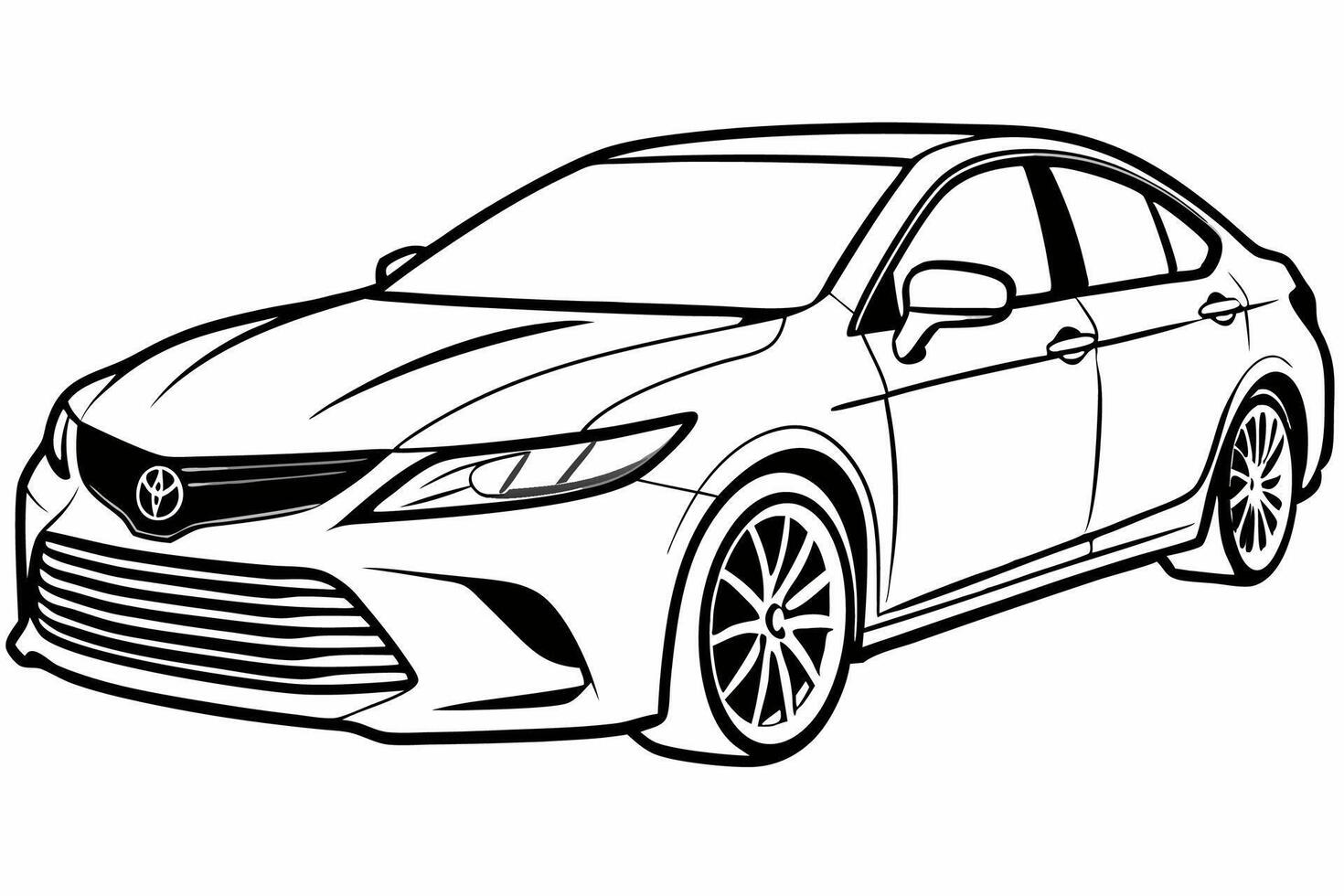 Toyota Camry Car Illustration, Cartoon, Clipart, and Line Art Design on White Background, Toyota Camry illustration with cartoon and line art on white background vector