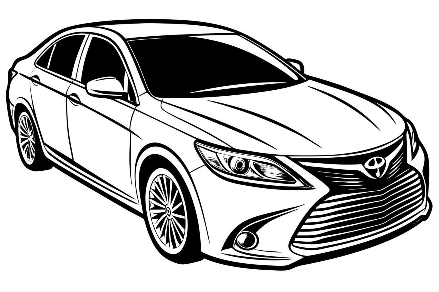 Toyota Camry Car Illustration, Cartoon, Clipart, and Line Art Design on White Background, Toyota Camry illustration with cartoon and line art on white background vector