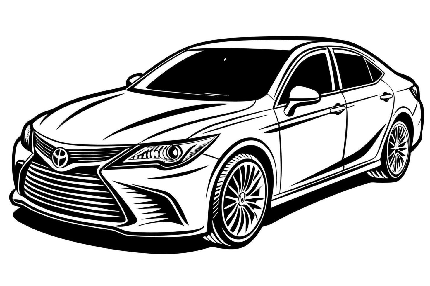 Toyota Camry Car Illustration, Cartoon, Clipart, and Line Art Design on White Background, Toyota Camry illustration with cartoon and line art on white background vector