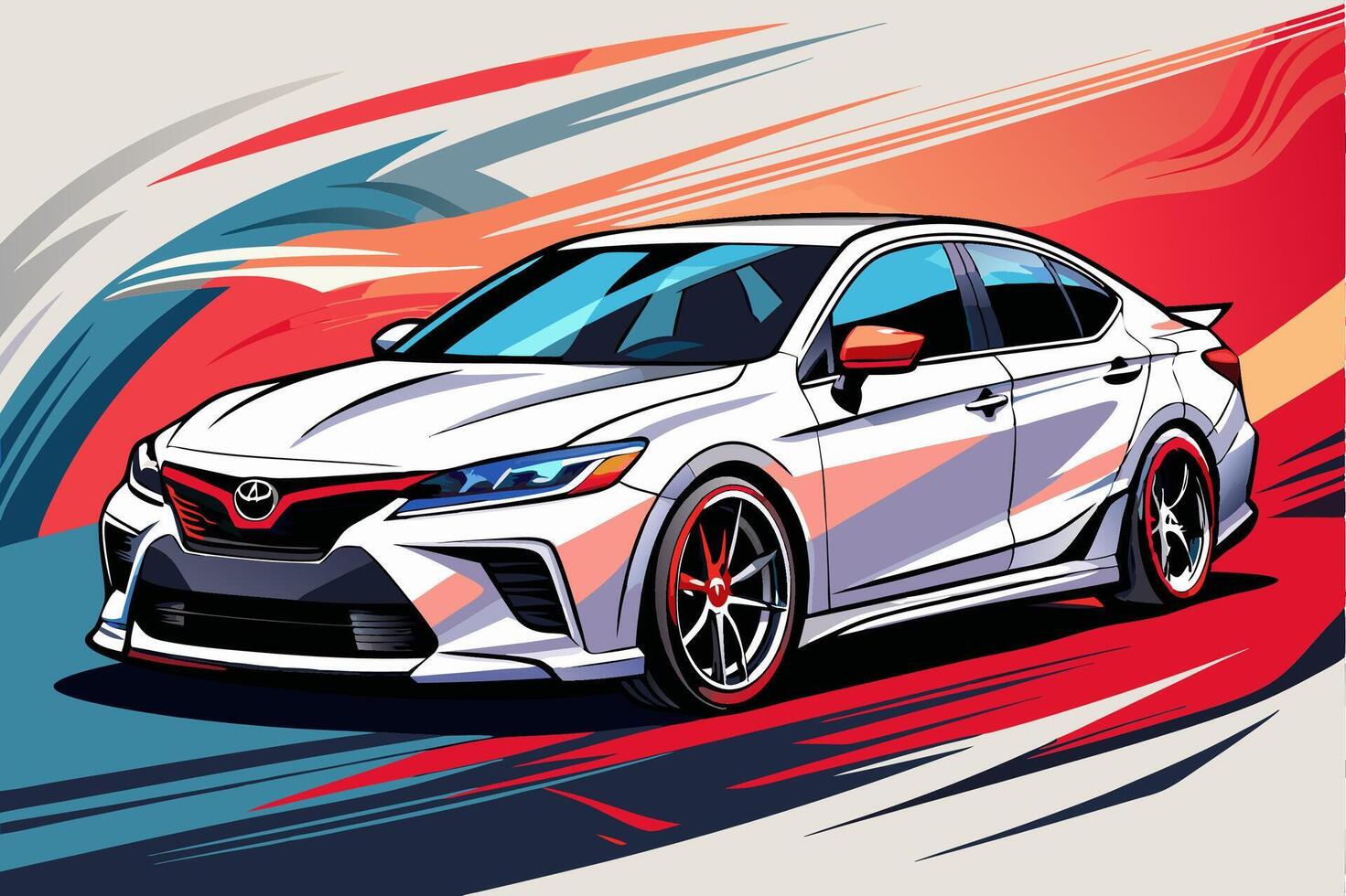 Toyota Camry Car Illustration, Cartoon, Clipart, and Line Art Design on White Background, Toyota Camry illustration with cartoon and line art on white background vector