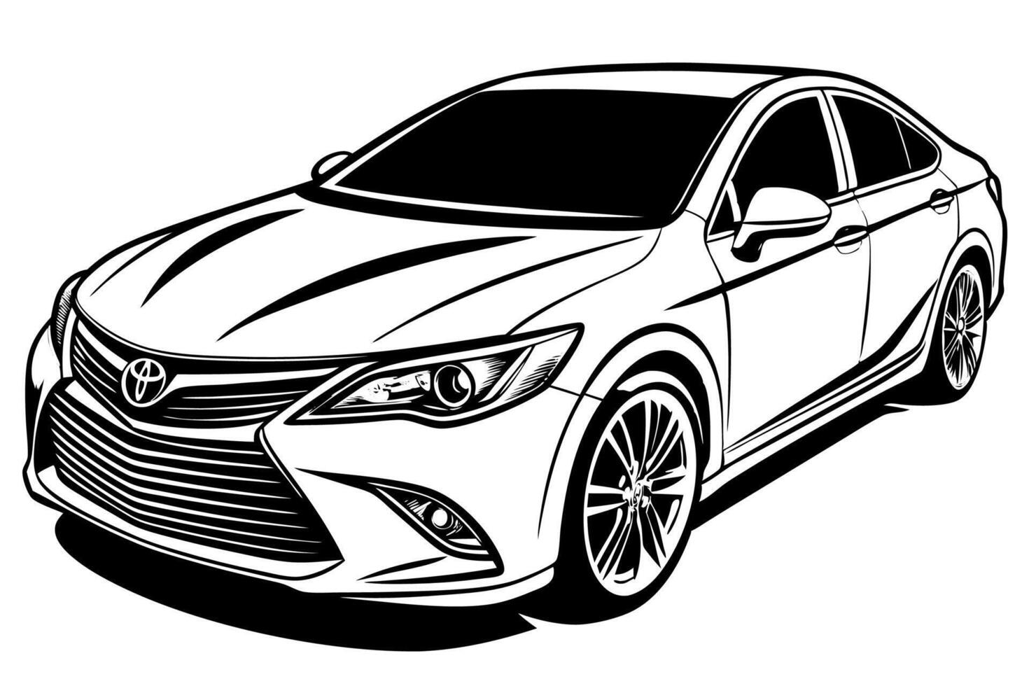 Toyota Camry Car Illustration, Cartoon, Clipart, and Line Art Design on White Background, Toyota Camry illustration with cartoon and line art on white background vector