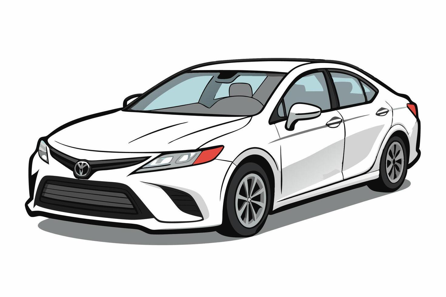Toyota Camry Car Illustration, Cartoon, Clipart, and Line Art Design on White Background, Toyota Camry illustration with cartoon and line art on white background vector
