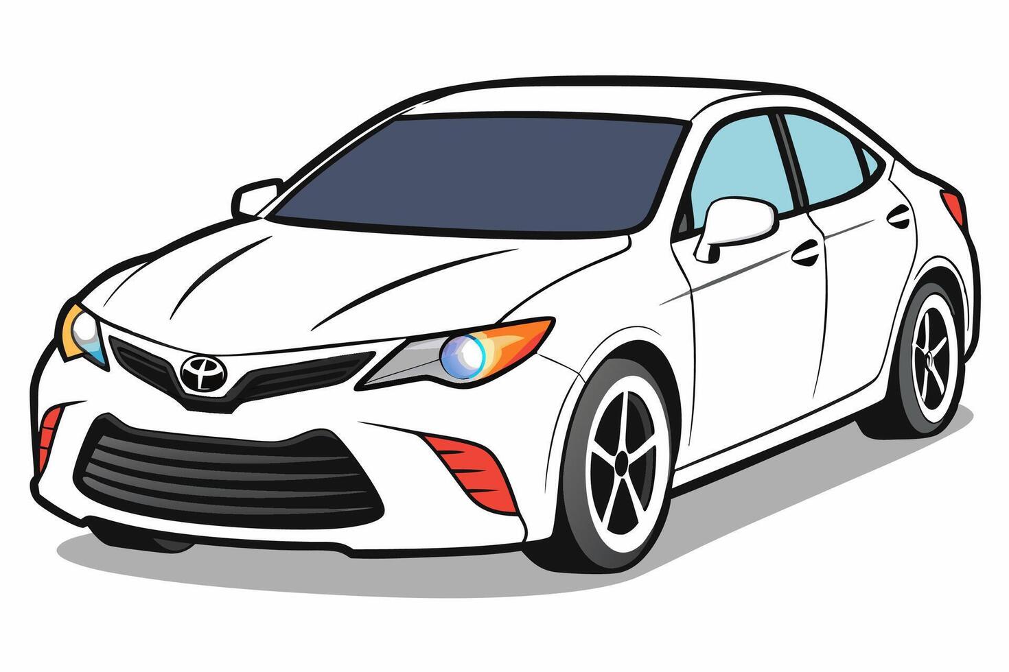 Toyota Camry Car Illustration, Cartoon, Clipart, and Line Art Design on White Background, Toyota Camry illustration with cartoon and line art on white background vector