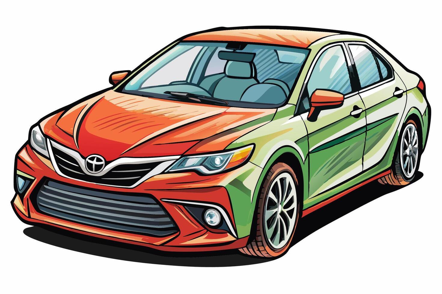 Toyota Camry Car Illustration, Cartoon, Clipart, and Line Art Design on White Background, Toyota Camry illustration with cartoon and line art on white background vector