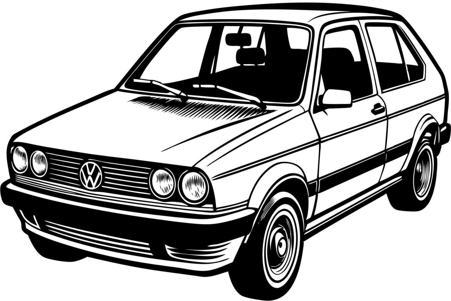 Volkswagen Golf Car Illustration with White Background Cartoons, Clipart, Line Art, Volkswagen Golf car illustration with a white background, perfect for various design uses vector