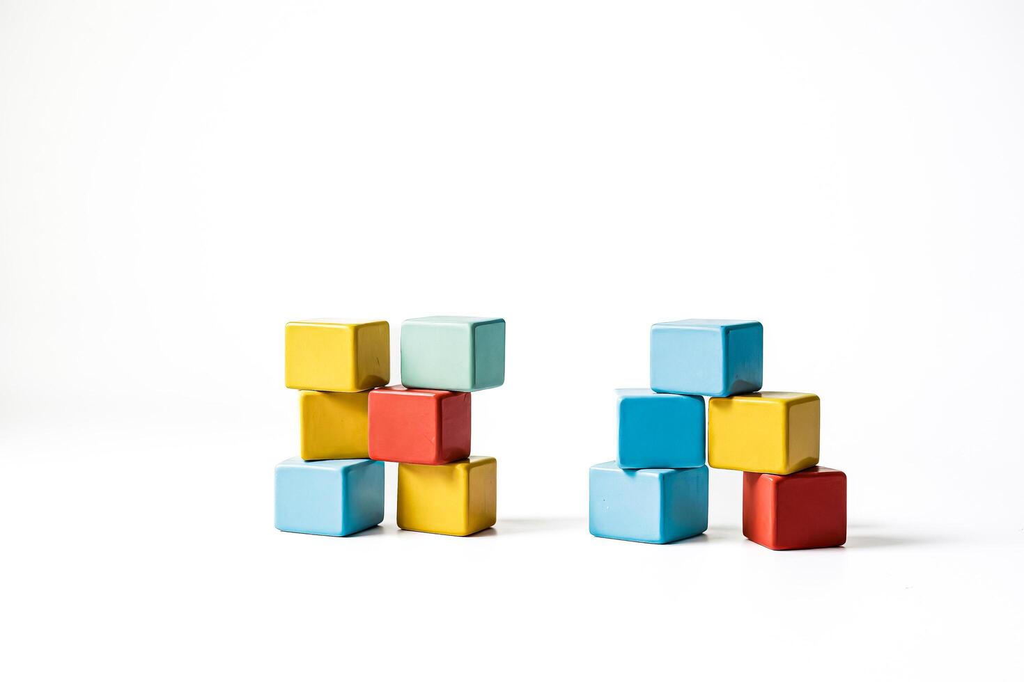 Colorful Wooden Blocks Stacked on White Background photo
